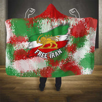Free Iran Hooded Blanket Lion and Sun Emblem Grunge Paint Splash Style