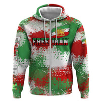 Free Iran Hoodie Lion and Sun Emblem Grunge Paint Splash Style