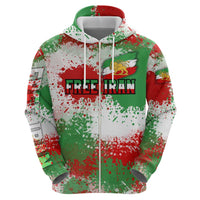 Free Iran Hoodie Lion and Sun Emblem Grunge Paint Splash Style