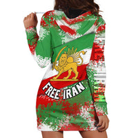 Free Iran Hoodie Dress Lion and Sun Emblem Grunge Paint Splash Style