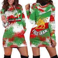 Free Iran Hoodie Dress Lion and Sun Emblem Grunge Paint Splash Style
