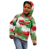 Free Iran Kid Hoodie Lion and Sun Emblem Grunge Paint Splash Style