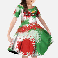 Free Iran Kid Short Sleeve Dress Lion and Sun Emblem Grunge Paint Splash Style