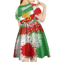 Free Iran Kid Short Sleeve Dress Lion and Sun Emblem Grunge Paint Splash Style