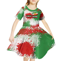 Free Iran Kid Short Sleeve Dress Lion and Sun Emblem Grunge Paint Splash Style