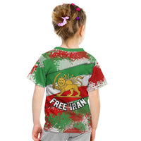 Free Iran Kid T Shirt Lion and Sun Emblem Grunge Paint Splash Style