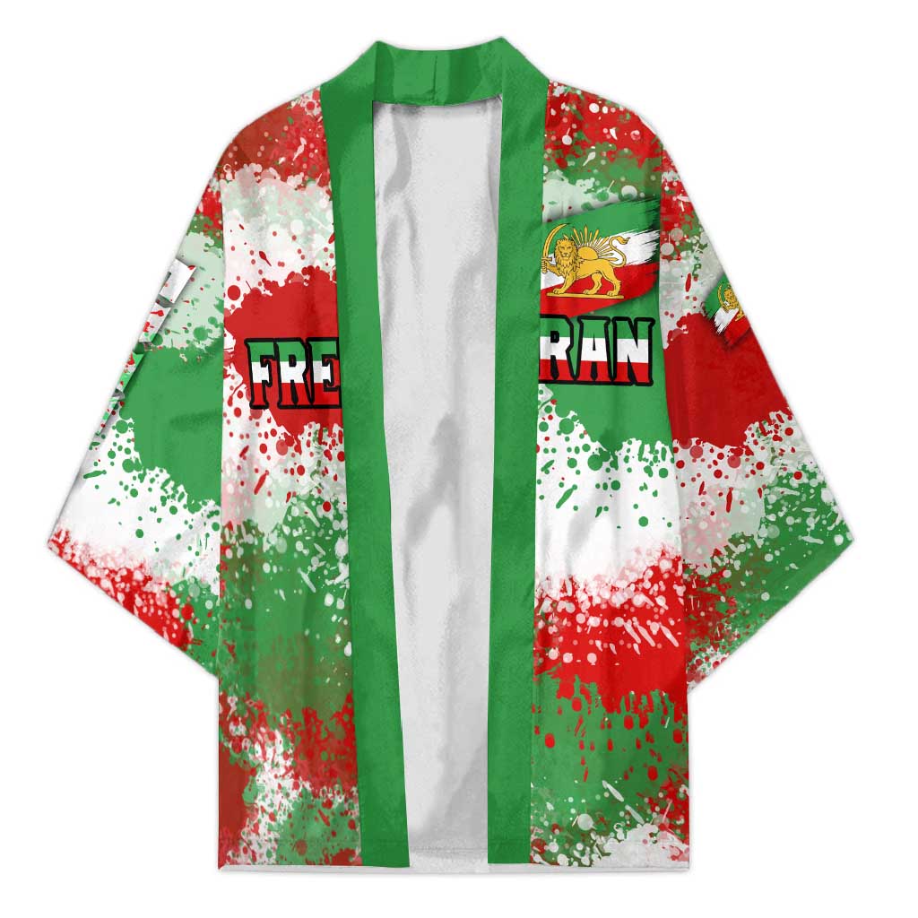 Free Iran Kimono Lion and Sun Emblem Grunge Paint Splash Style