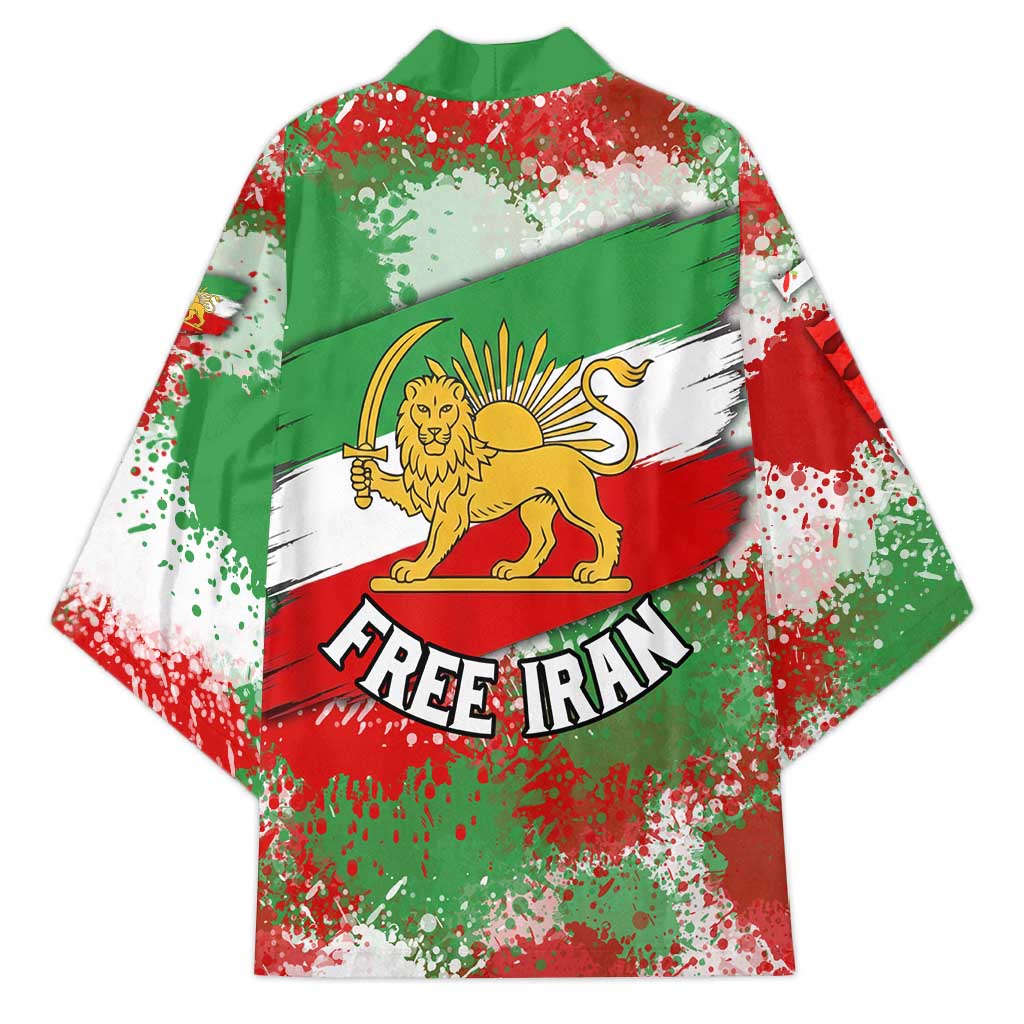 Free Iran Kimono Lion and Sun Emblem Grunge Paint Splash Style