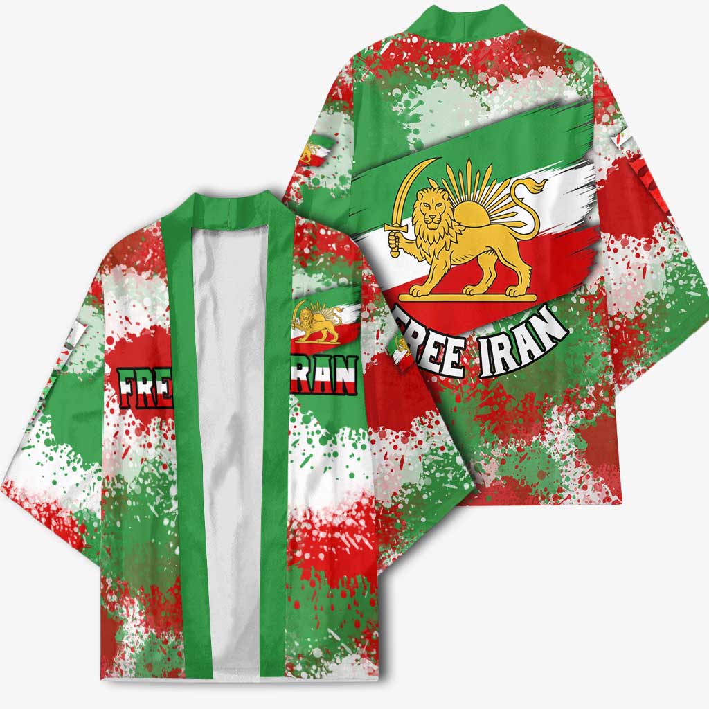 Free Iran Kimono Lion and Sun Emblem Grunge Paint Splash Style