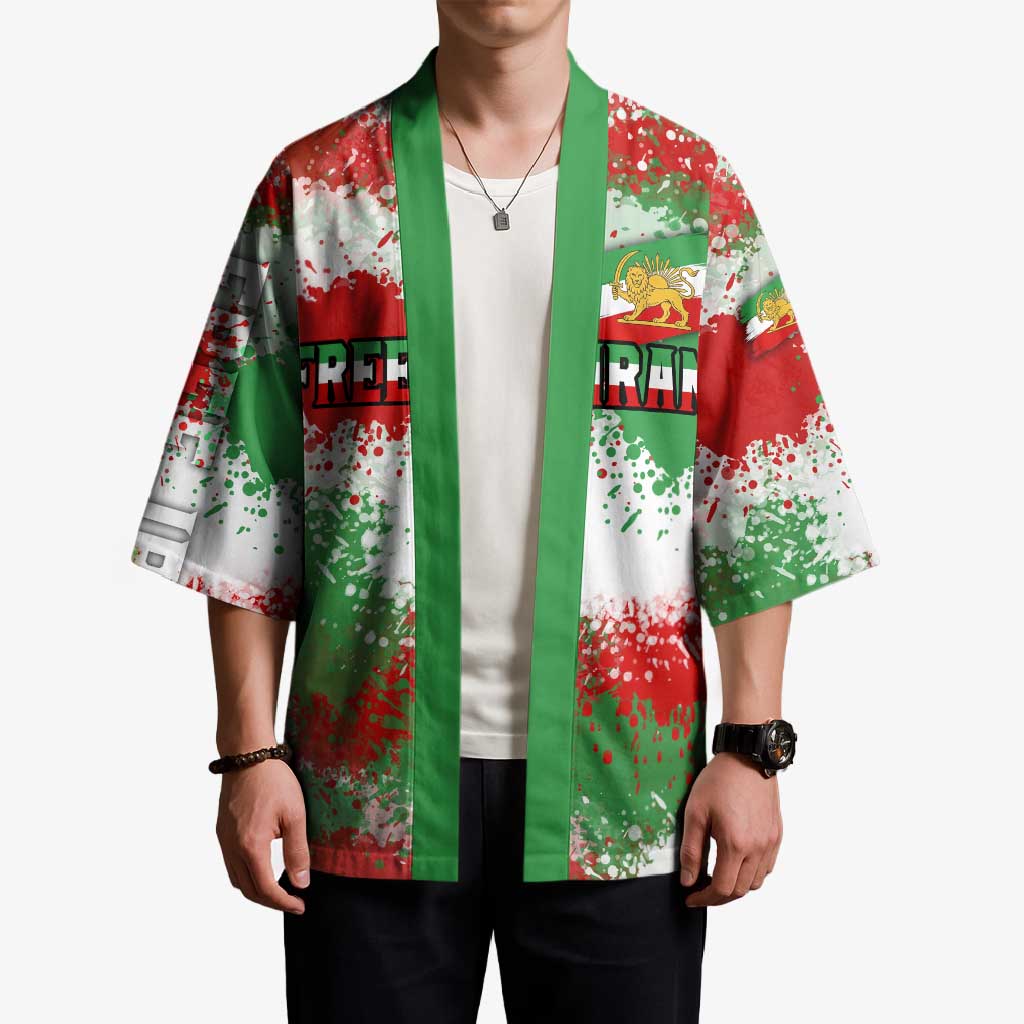 Free Iran Kimono Lion and Sun Emblem Grunge Paint Splash Style