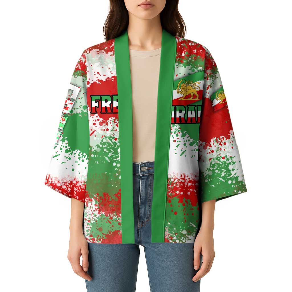 Free Iran Kimono Lion and Sun Emblem Grunge Paint Splash Style