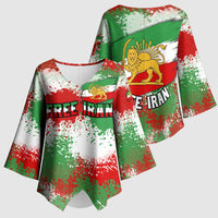 Free Iran Kimono Sleeve Blouse Lion and Sun Emblem Grunge Paint Splash Style