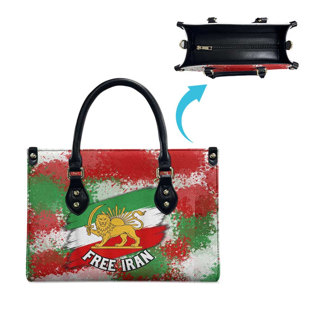 Free Iran Leather Bag Lion and Sun Emblem Grunge Paint Splash Style