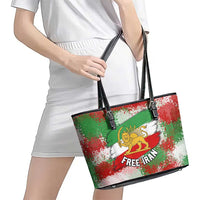 Free Iran Leather Tote Bag Lion and Sun Emblem Grunge Paint Splash Style