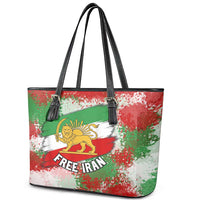 Free Iran Leather Tote Bag Lion and Sun Emblem Grunge Paint Splash Style
