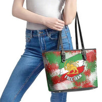 Free Iran Leather Tote Bag Lion and Sun Emblem Grunge Paint Splash Style
