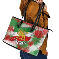 Free Iran Leather Tote Bag Lion and Sun Emblem Grunge Paint Splash Style