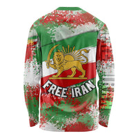 Free Iran Long Sleeve Shirt Lion and Sun Emblem Grunge Paint Splash Style