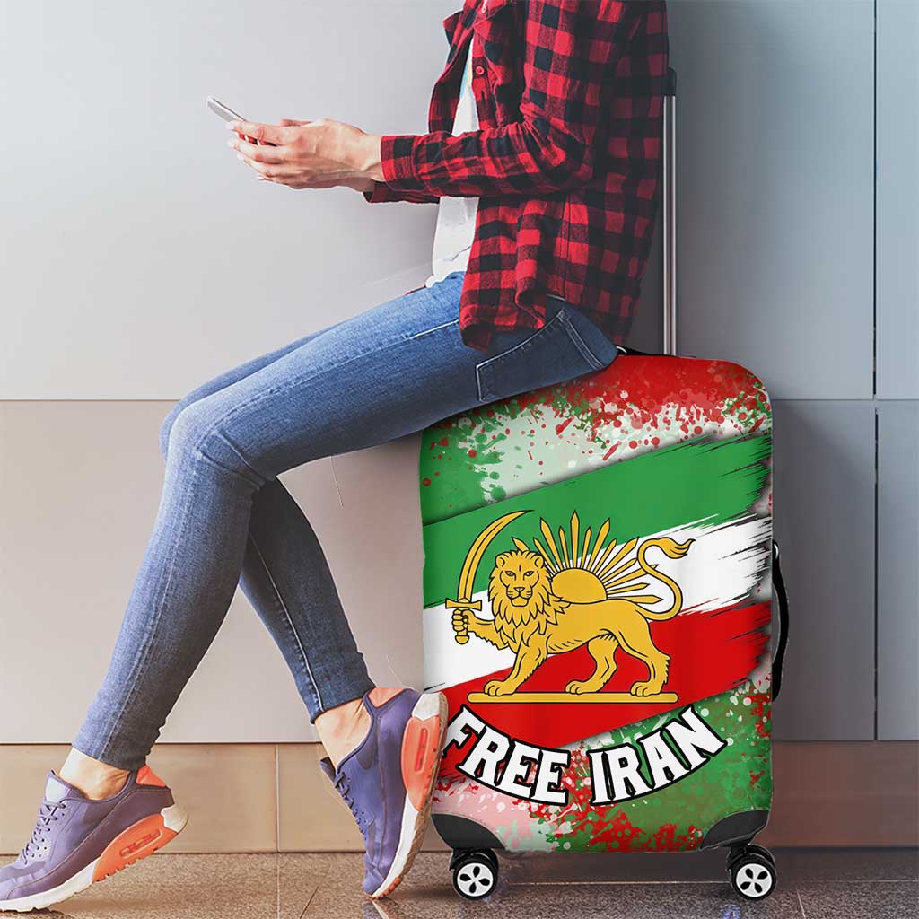 Free Iran Luggage Cover Lion and Sun Emblem Grunge Paint Splash Style