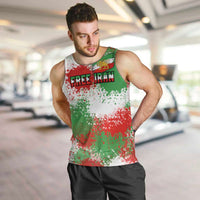Free Iran Men Tank Top Lion and Sun Emblem Grunge Paint Splash Style