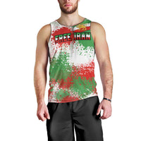 Free Iran Men Tank Top Lion and Sun Emblem Grunge Paint Splash Style