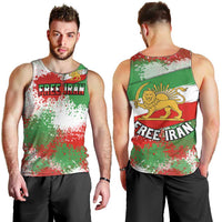 Free Iran Men Tank Top Lion and Sun Emblem Grunge Paint Splash Style