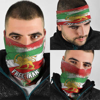 Free Iran Neck Gaiter Lion and Sun Emblem Grunge Paint Splash Style