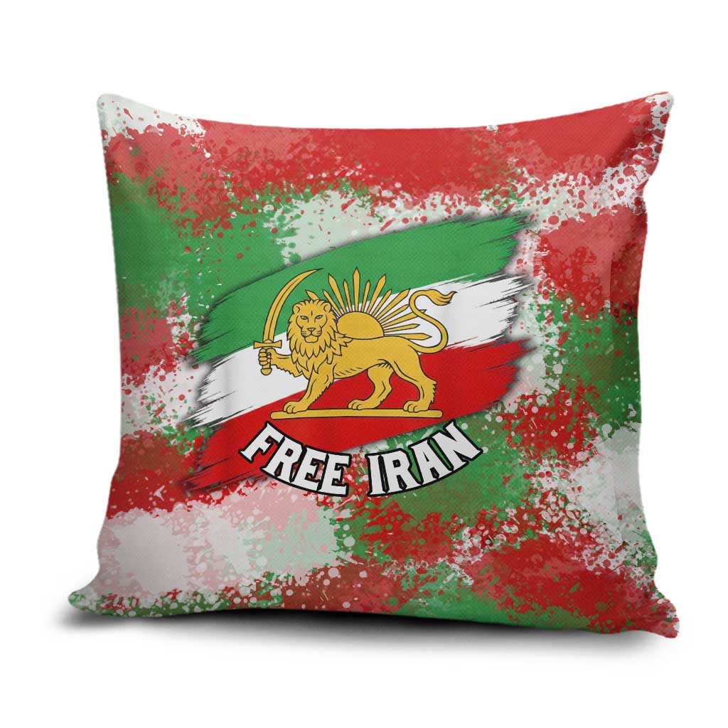 Free Iran Pillow Cover Lion and Sun Emblem Grunge Paint Splash Style