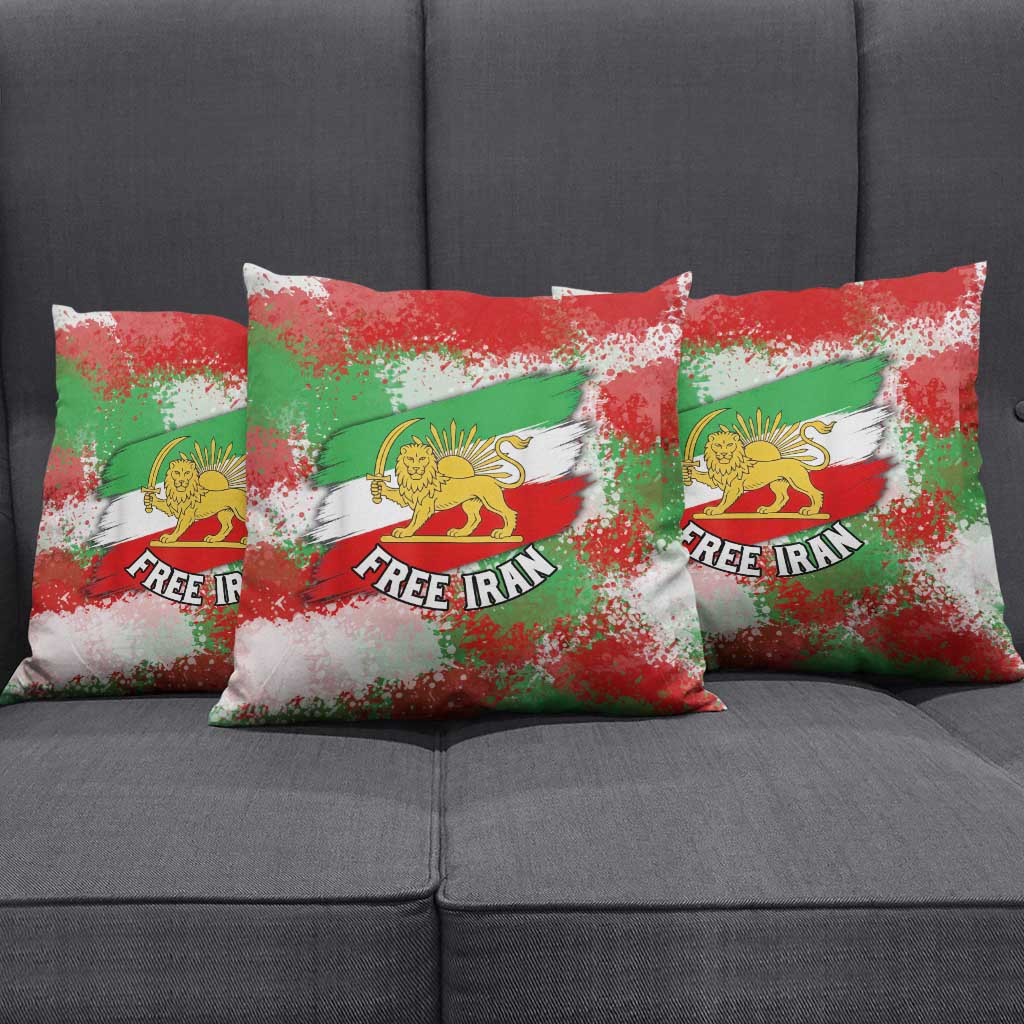 Free Iran Pillow Cover Lion and Sun Emblem Grunge Paint Splash Style