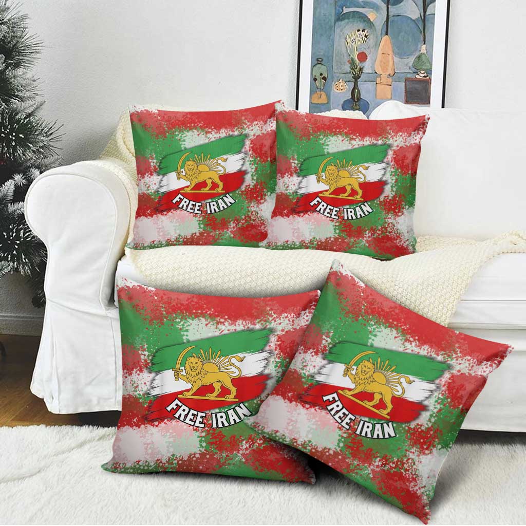 Free Iran Pillow Cover Lion and Sun Emblem Grunge Paint Splash Style