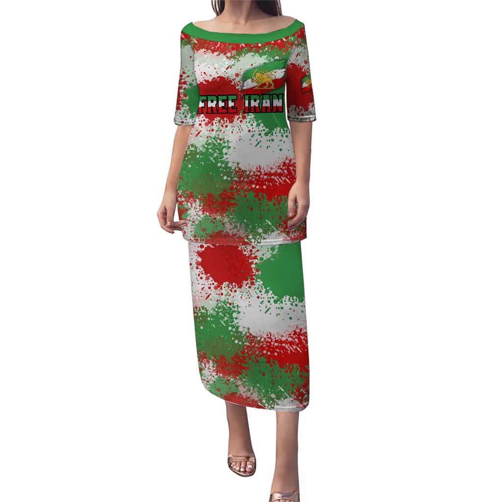 Free Iran Puletasi Lion and Sun Emblem Grunge Paint Splash Style