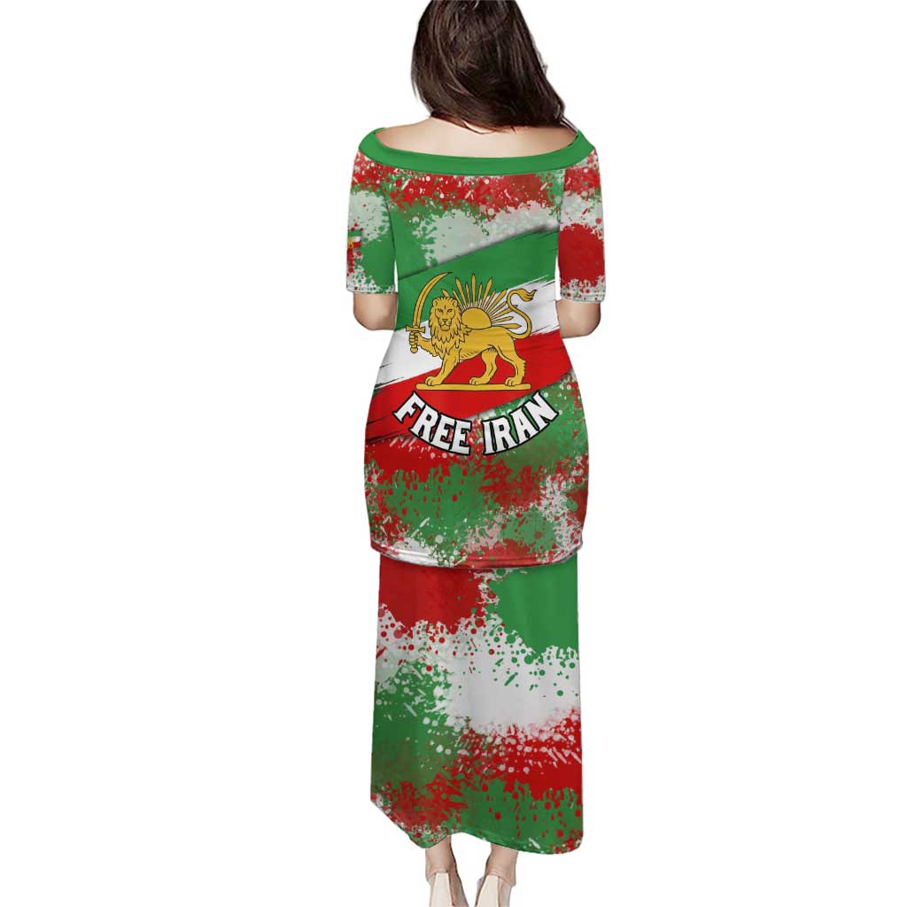 Free Iran Puletasi Lion and Sun Emblem Grunge Paint Splash Style