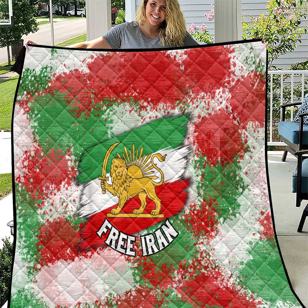 Free Iran Quilt Lion and Sun Emblem Grunge Paint Splash Style