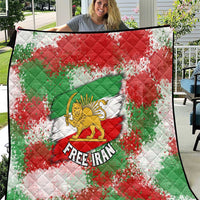 Free Iran Quilt Lion and Sun Emblem Grunge Paint Splash Style