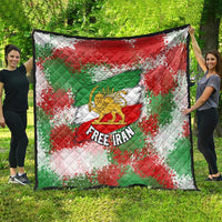 Free Iran Quilt Lion and Sun Emblem Grunge Paint Splash Style