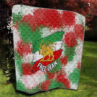 Free Iran Quilt Lion and Sun Emblem Grunge Paint Splash Style