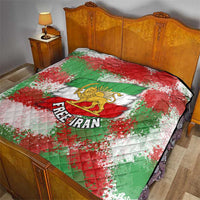 Free Iran Quilt Lion and Sun Emblem Grunge Paint Splash Style