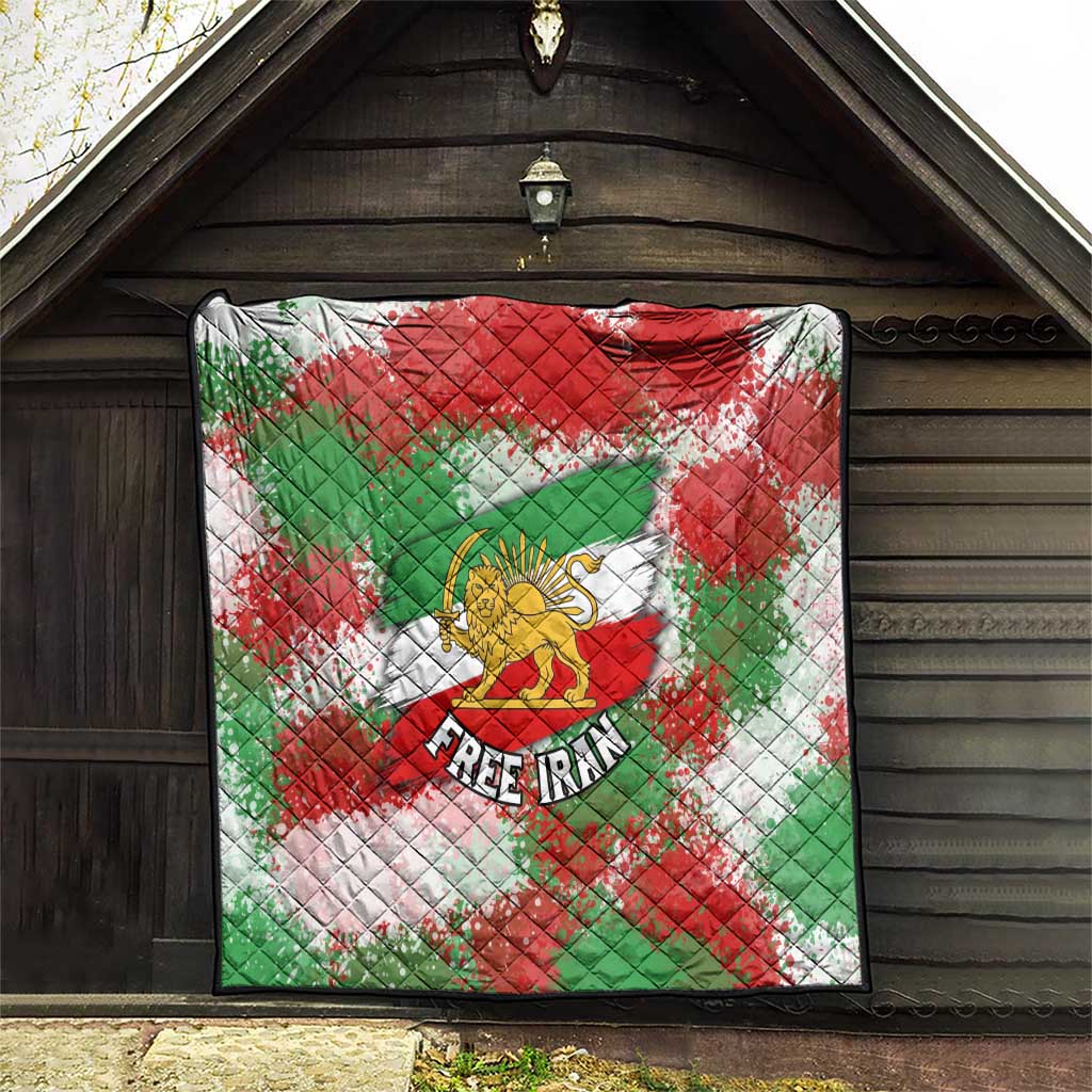 Free Iran Quilt Lion and Sun Emblem Grunge Paint Splash Style
