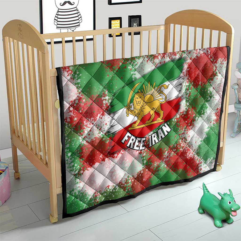 Free Iran Quilt Lion and Sun Emblem Grunge Paint Splash Style