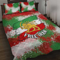 Free Iran Quilt Bed Set Lion and Sun Emblem Grunge Paint Splash Style