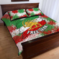Free Iran Quilt Bed Set Lion and Sun Emblem Grunge Paint Splash Style