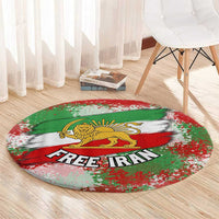 Free Iran Round Carpet Lion and Sun Emblem Grunge Paint Splash Style