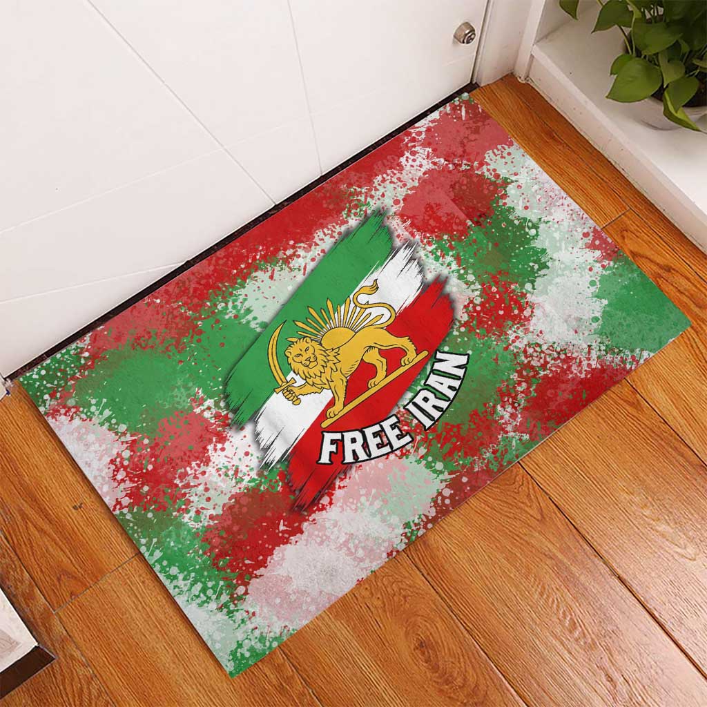 Free Iran Rubber Doormat Lion and Sun Emblem Grunge Paint Splash Style