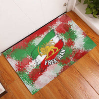 Free Iran Rubber Doormat Lion and Sun Emblem Grunge Paint Splash Style