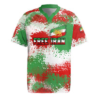 Free Iran Rugby Jersey Lion and Sun Emblem Grunge Paint Splash Style