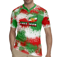 Free Iran Rugby Jersey Lion and Sun Emblem Grunge Paint Splash Style