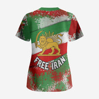 Free Iran Scrub Top Lion and Sun Emblem Grunge Paint Splash Style