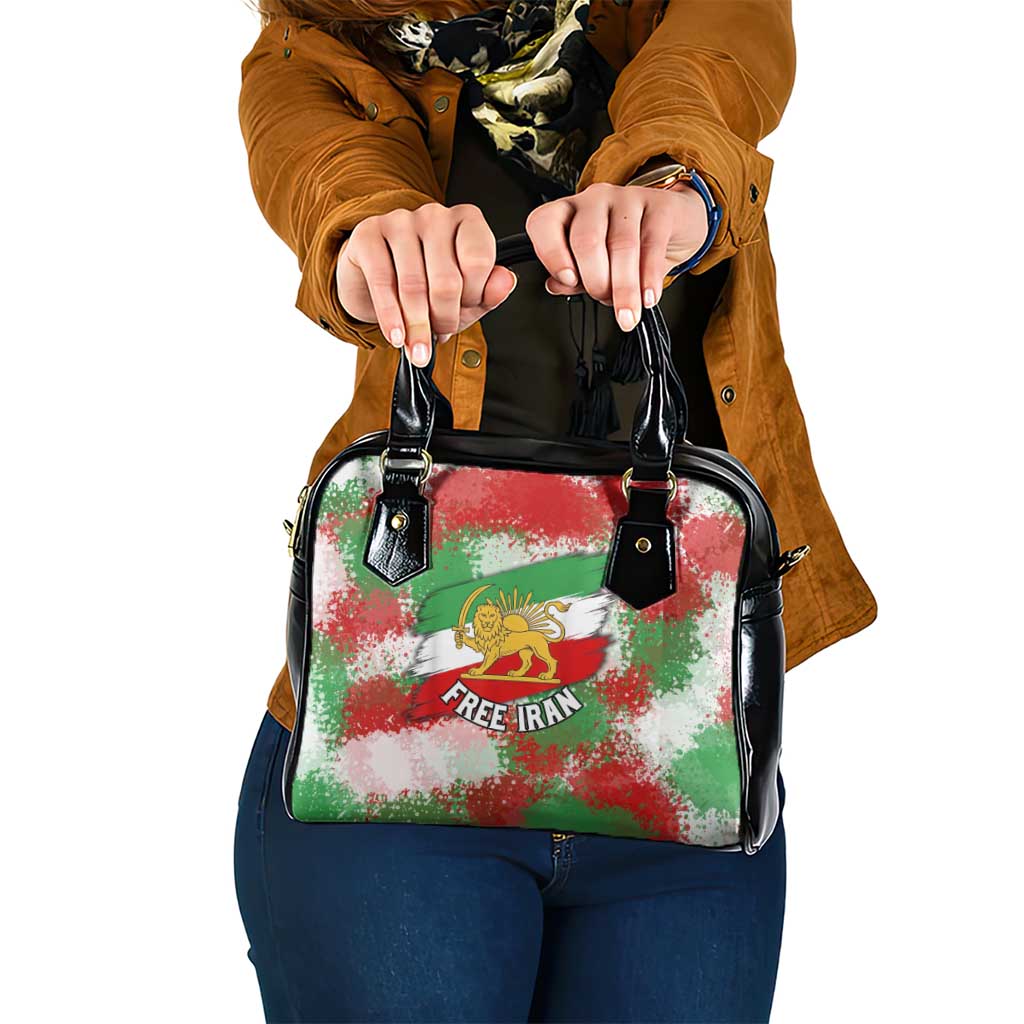 Free Iran Shoulder Handbag Lion and Sun Emblem Grunge Paint Splash Style
