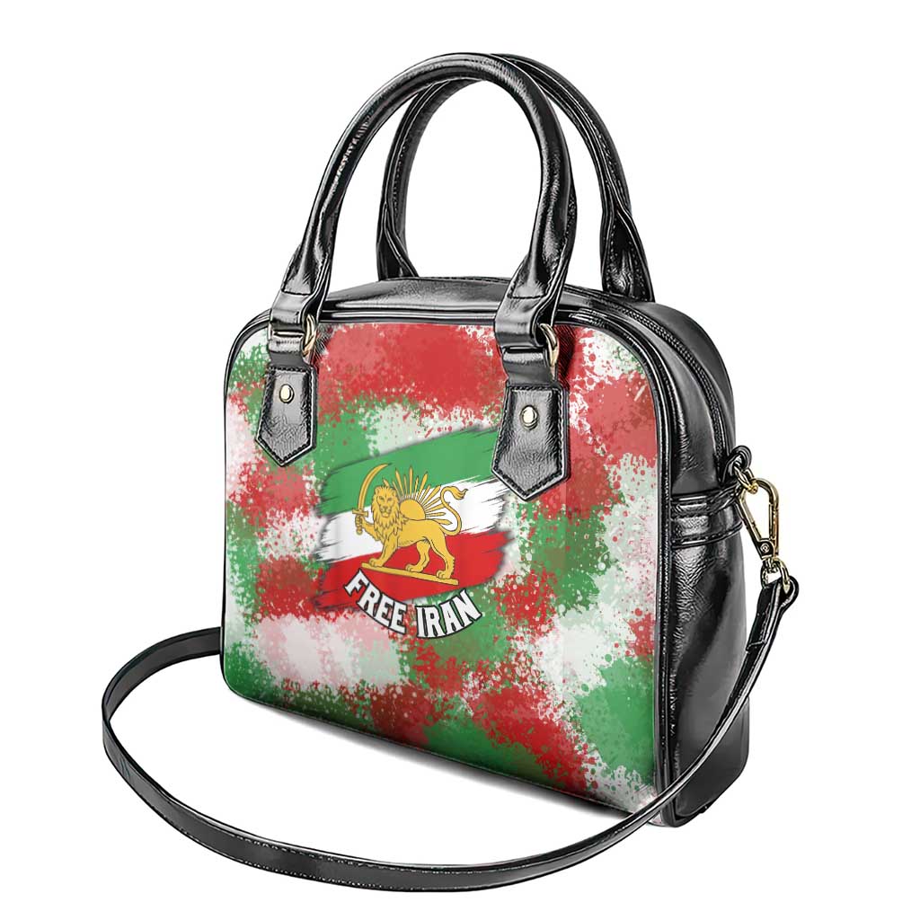 Free Iran Shoulder Handbag Lion and Sun Emblem Grunge Paint Splash Style