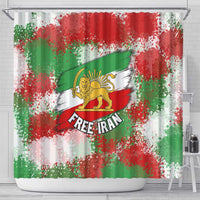 Free Iran Shower Curtain Lion and Sun Emblem Grunge Paint Splash Style